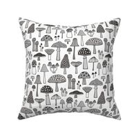 Mushrooms Fall Woodland Forest Doodle Black & White Grey 