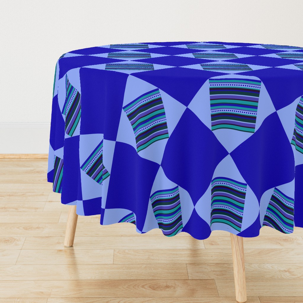 BN8  - Large  Cheater Quilt in Blue - Variegated Stripes - Square within a Square