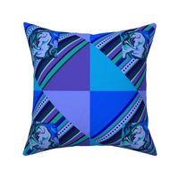 BN8 - Triangle Cheater Quilt with Abstract and Stripes - Blue - Lavender Purple