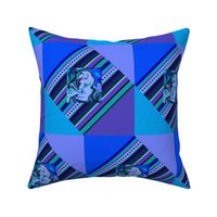 BN8  - Diagonal Cheater Quilt with Abstract in Blue - Purple - Lavender