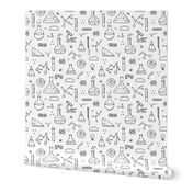 Cool back to school science physics and math class student illustration black and white
