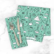 Cool back to school science physics and math class student illustration laboratorium black and white mint