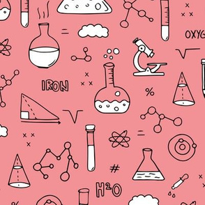 Cool back to school science physics and math class student illustration laboratorium black and white pink