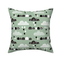 Soft fall clouds  and rain drops sky scandinavian geometric texture design green