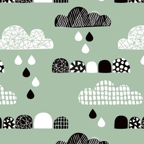 Soft fall clouds  and rain drops sky scandinavian geometric texture design green
