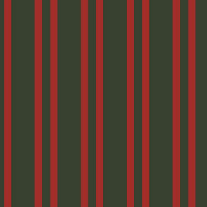 Vintage Red Stripes on Forest Green