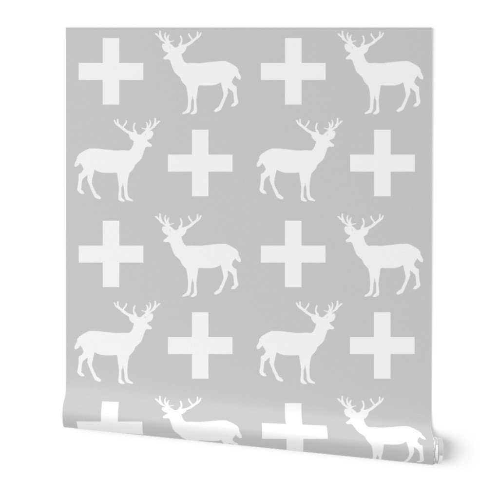 deer forest silhouette deer fawn kids grey simple nursery baby boy fabric for boys nursery outdoors camping hunting doe buck kids design for boys plus sign swiss cross plus kids grey simple scandi