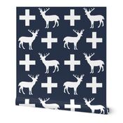 deer forest silhouette deer fawn kids navy simple nursery baby boy fabric for boys nursery outdoors camping hunting doe buck kids design for boys, plus, swiss cross, navy blue, scandi, simple kids design