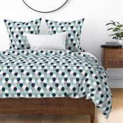 cheater quilt navy blue mint grey hexagon quilt hexie cute boys nursery baby boy woodland northern ridge collection charlotte winter kids scandi fabric