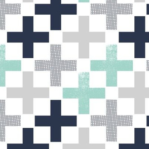 plus swiss cross, navy blue, grey, mint kids, boy, boys nursery simple scandi design for kids room, baby nursery, baby boy, plus sign, 