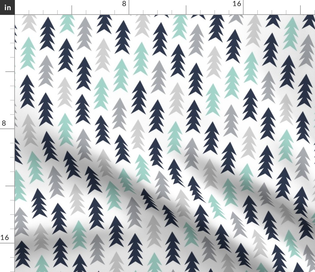 trees woodland forest triangles kids nursery baby boy grey mint navy blue simple boys design for kids nursery baby boy outdoors camping forest