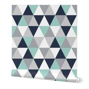 triangle cheater quilt navy blue mint and grey, kids blanket, boys crib sheet, crib blanket, baby, boy nursery 