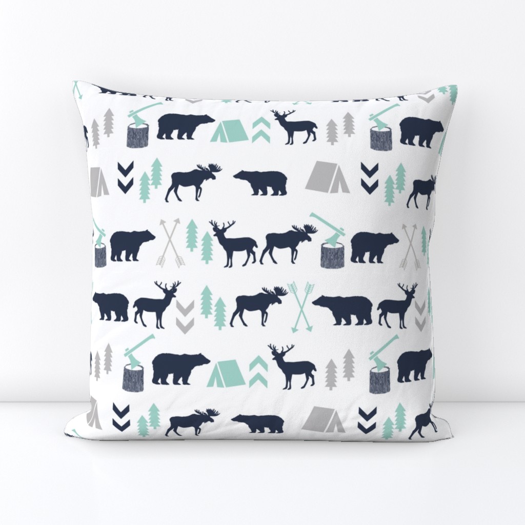 woodland boys design mint grey navy blue bear moose forest arrow kids nursery baby print 