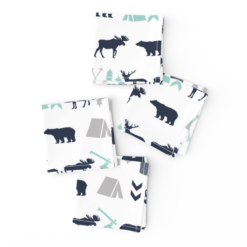 woodland boys design mint grey navy blue bear moose forest arrow kids nursery baby print 