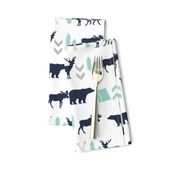 woodland boys design mint grey navy blue bear moose forest arrow kids nursery baby print 