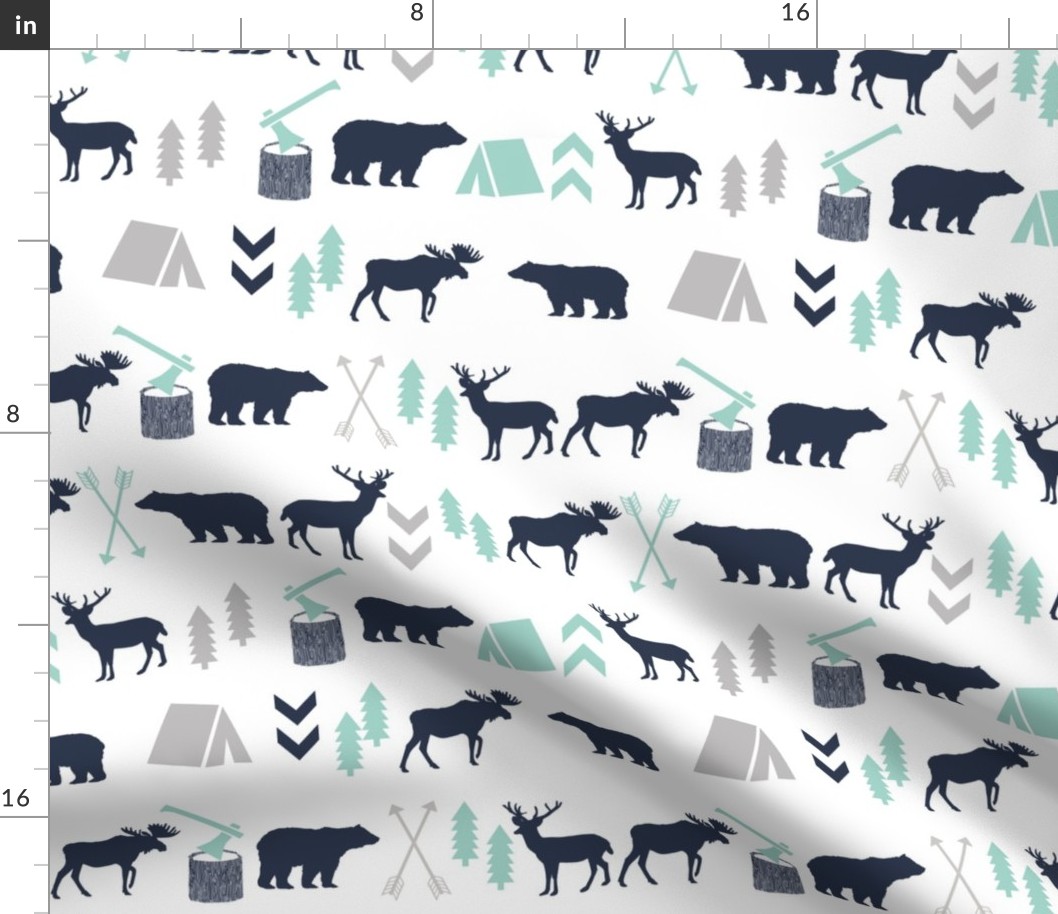 woodland boys design mint grey navy blue bear moose forest arrow kids nursery baby print 