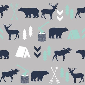 woodland boys design mint grey navy blue bear moose forest arrow kids nursery baby print 