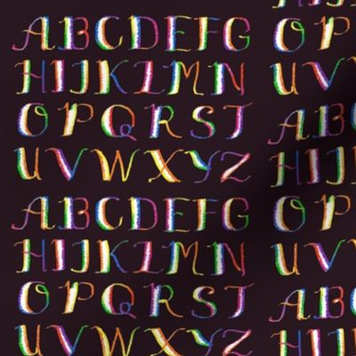 Rainbow Calligraphy Alphabet on Dark