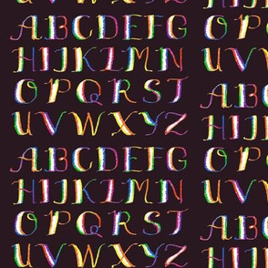 Rainbow Calligraphy Alphabet on Dark