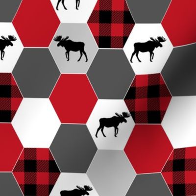 hexagon plaid cheater quilt cute moose blanket cheater quilt black and red