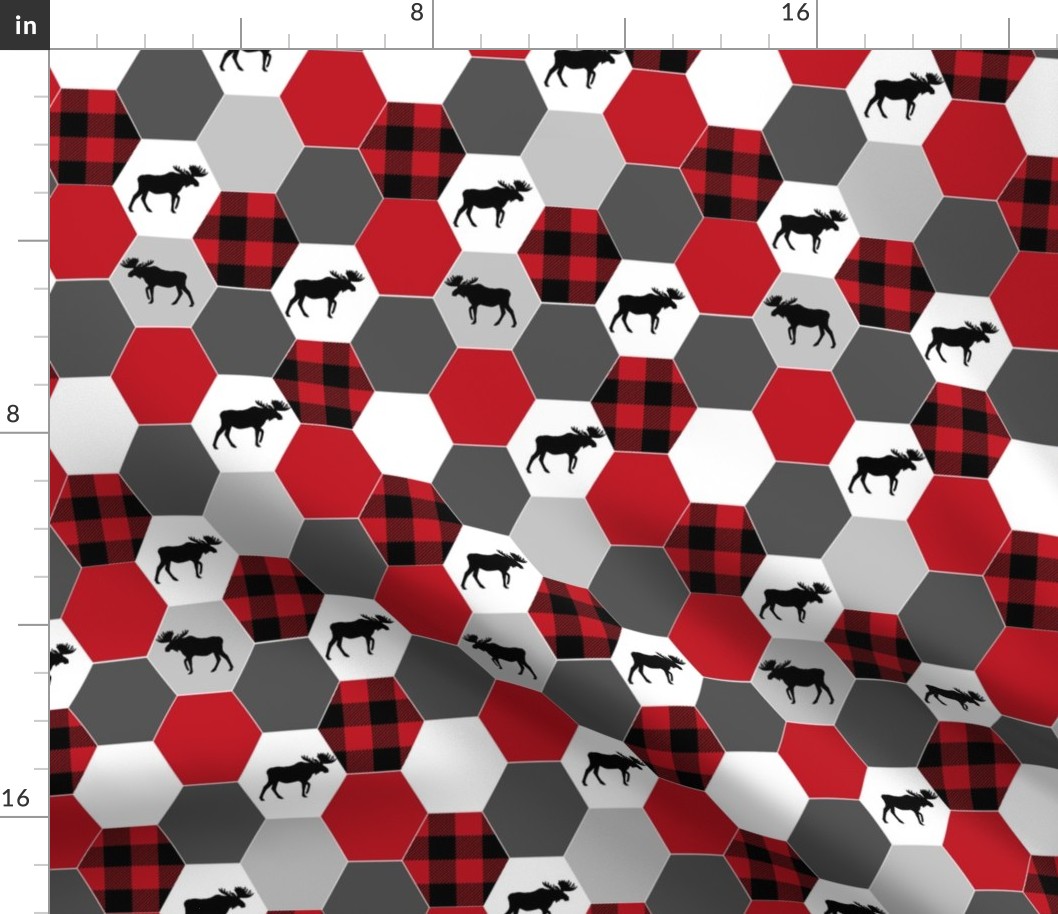 hexagon plaid cheater quilt cute moose blanket cheater quilt black and red