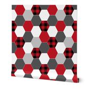 hexagon cheater quilt buffalo plaid black and red grey charcoal kids nursery baby crib sheet