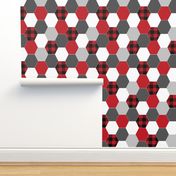 hexagon cheater quilt buffalo plaid black and red grey charcoal kids nursery baby crib sheet