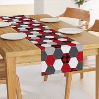 hexagon cheater quilt buffalo plaid black and red grey charcoal kids nursery baby crib sheet