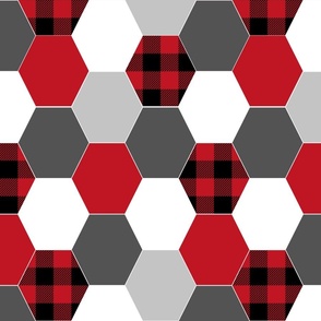 hexagon cheater quilt buffalo plaid black and red grey charcoal kids nursery baby crib sheet