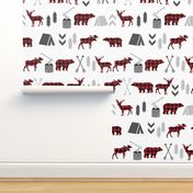 buffalo plaid woodland moose deer bear forest woodland trees camping canada kids