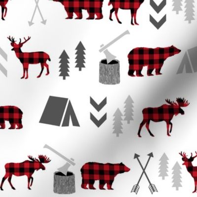 buffalo plaid woodland moose deer bear forest woodland trees camping canada kids