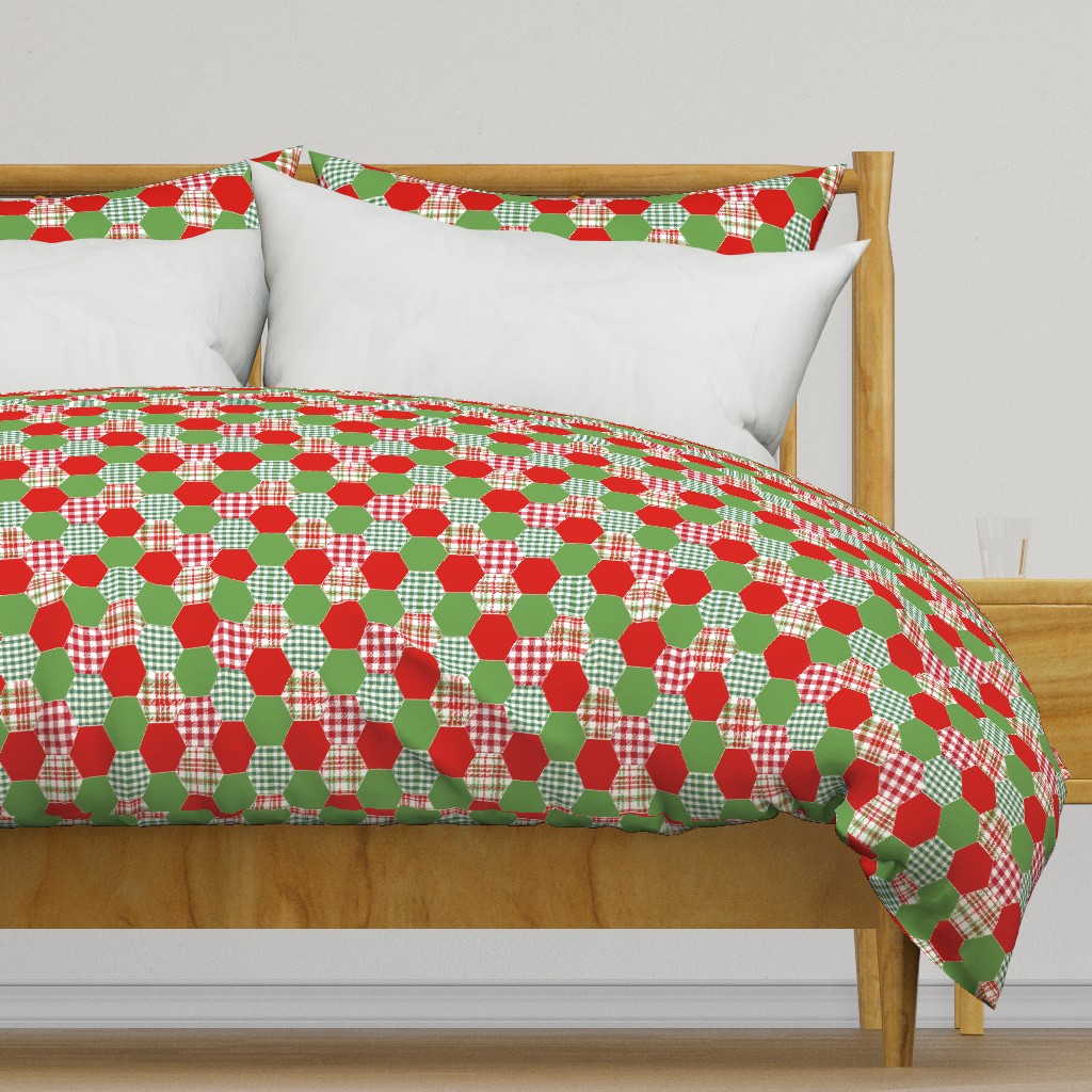 christmas hexagons green and red plaid checks tartans kids cheater quilt blanket baby throw