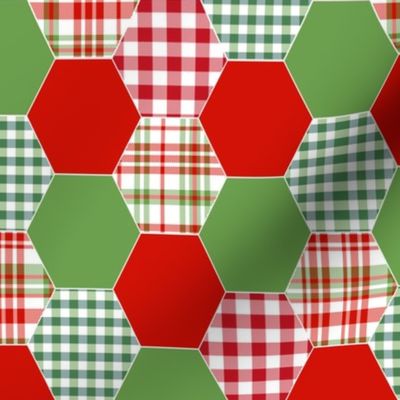 christmas hexagons green and red plaid checks tartans kids cheater quilt blanket baby throw