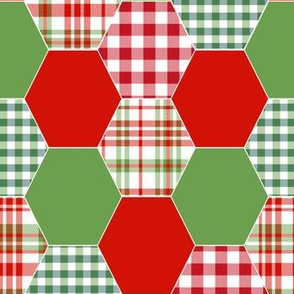 christmas hexagons green and red plaid checks tartans kids cheater quilt blanket baby throw