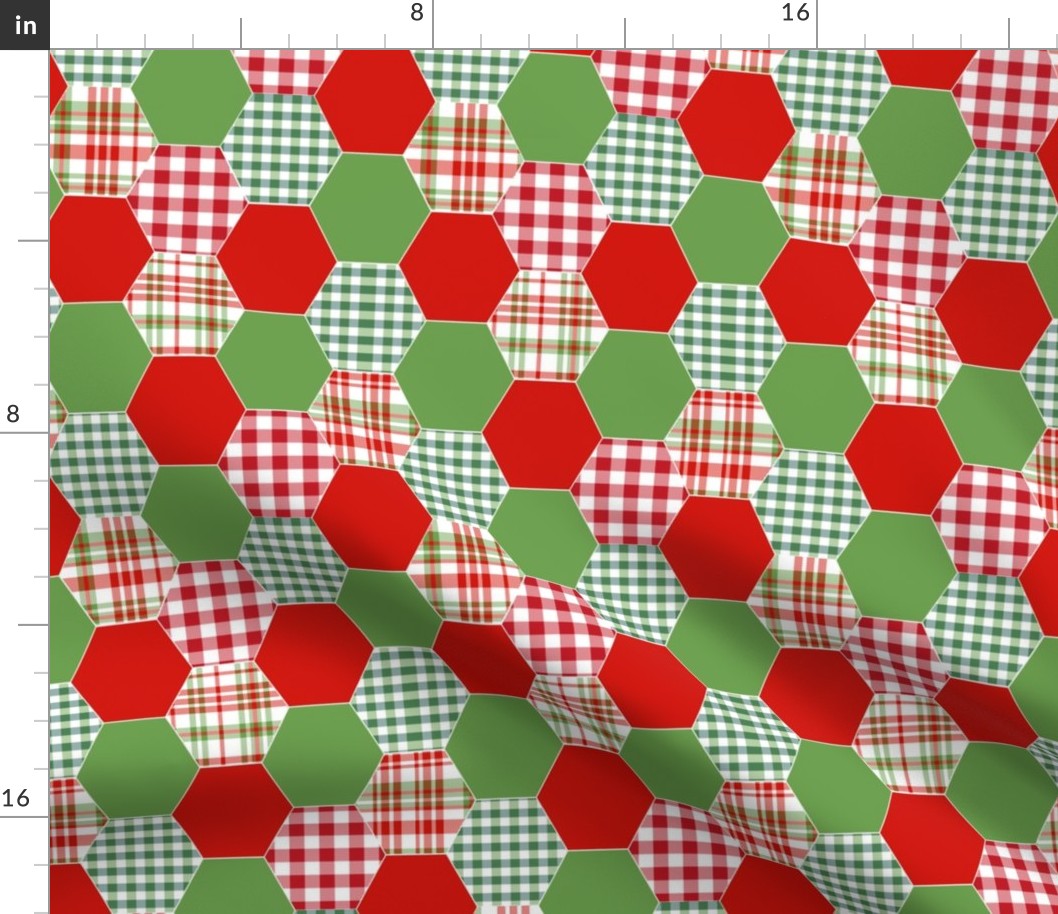 christmas hexagons green and red plaid checks tartans kids cheater quilt blanket baby throw