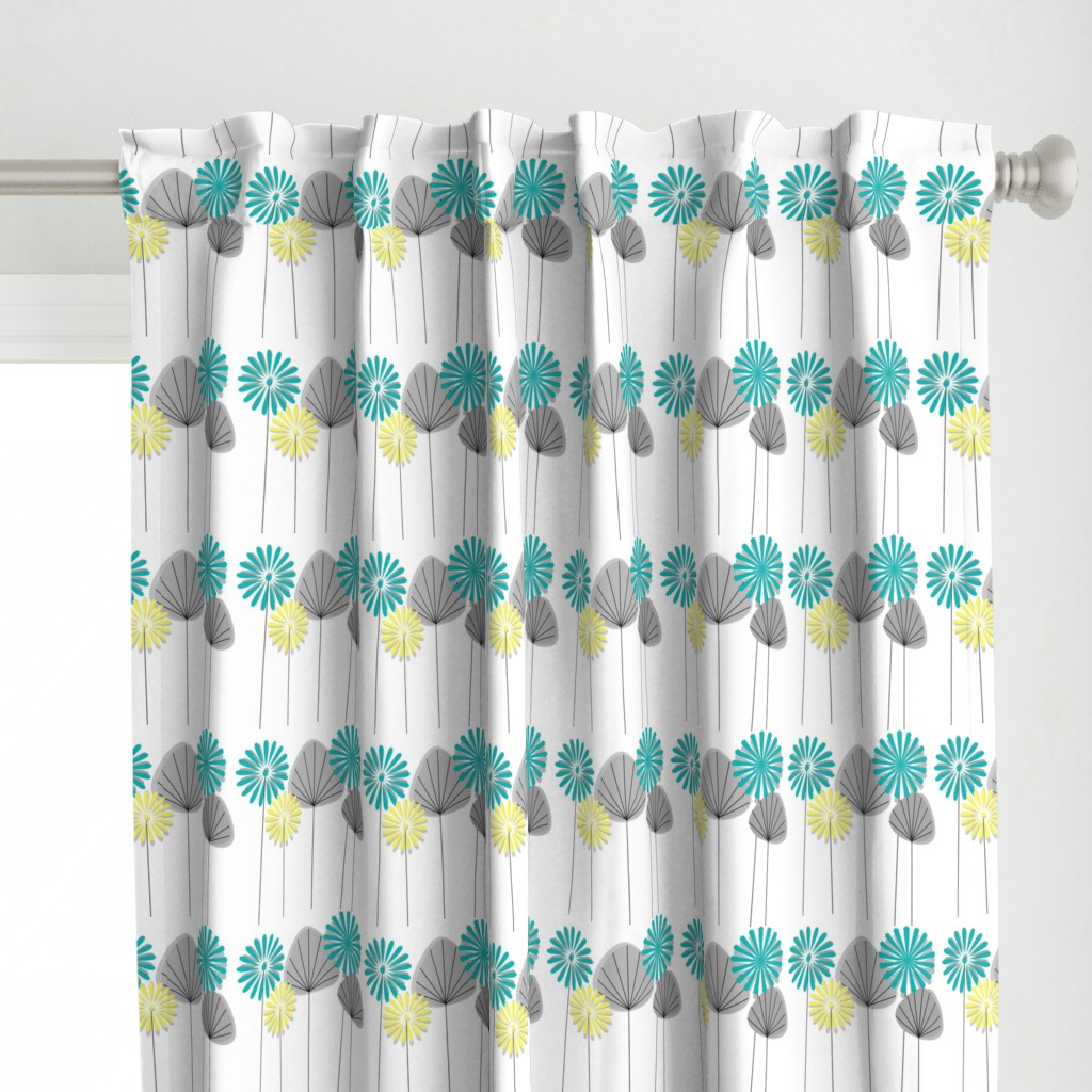 Mid-Century Flowers Teal and Yellow