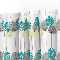 Mid-Century Flowers Teal and Yellow