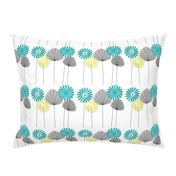 Mid-Century Flowers Teal and Yellow