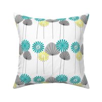 Mid-Century Flowers Teal and Yellow