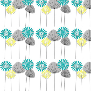 Mid-Century Flowers Teal and Yellow