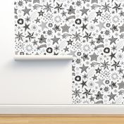 Stars Doodle Black & White Winter Christmas