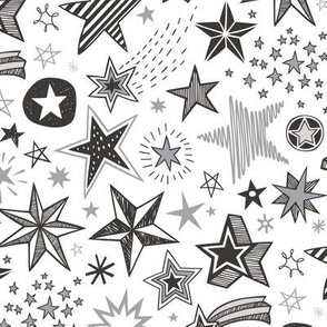 Stars Doodle Black & White Winter Christmas