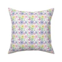 Retro Flowers, Purple, Pink, Yellow and Green, Colorful and Bright For Girls Room