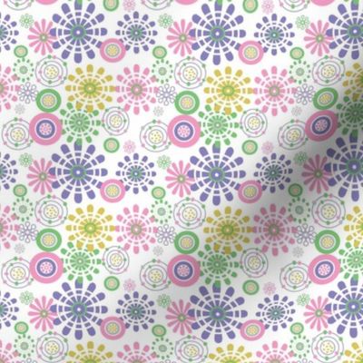 Retro Flowers, Purple, Pink, Yellow and Green, Colorful and Bright For Girls Room