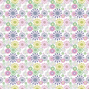 Retro Flowers, Purple, Pink, Yellow and Green, Colorful and Bright For Girls Room