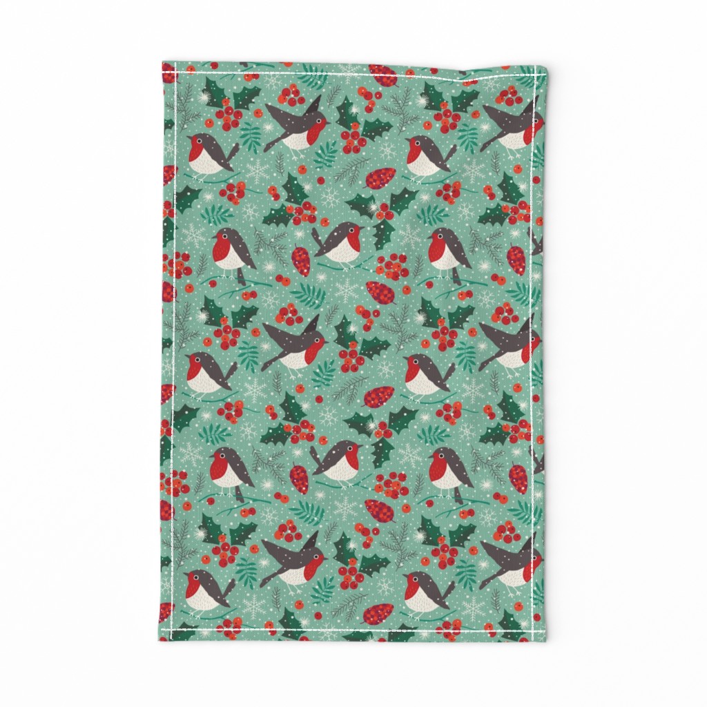 Christmas birds in snow on mint