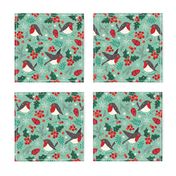 Christmas birds in snow on mint