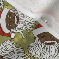 Cartoon Black Santa Head on Green and Stars