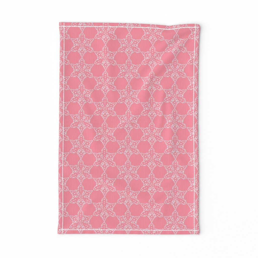 Pink snowflakes, Christmas fabric, Vintage Christmas , snowflake, pyrex fabric, hygge,  pink pyrex inspired