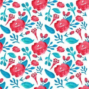 watercolor floral - red and blue rose scatter